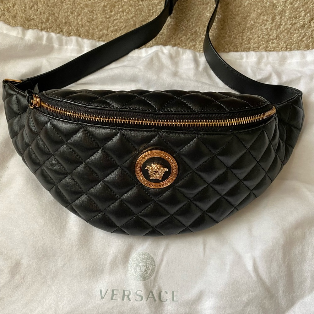 Versace Black Quilted Bum Bag, Belt Bag, Crossbody Chest Bag - Picture 2 of 12